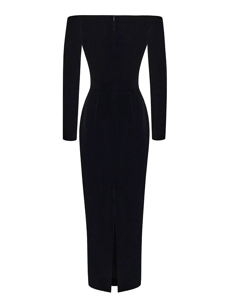 Sexy Off Shoulder V Neck Hollow Out Flower Dress Women Christmas Party Dresses-L