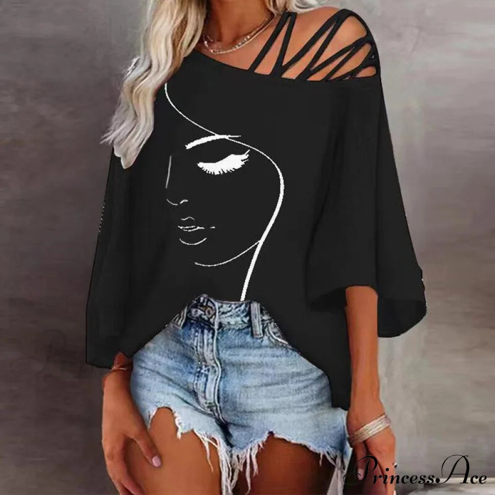 Abstract Skew Women Bandage Design And Blouse Neckline With Tee Detail 05 Black / S