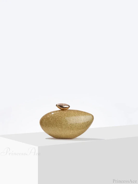 Acrylic Egg Shaped Designer Evening Party Handbag Pearl Shell Purse Gold clutchbag-250126