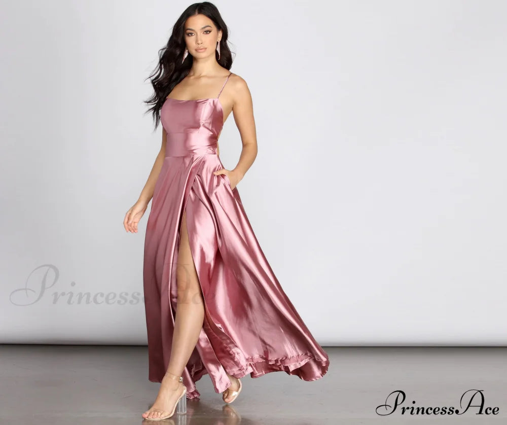 Anne Formal Lattice Satin Dress - Lady Occasions