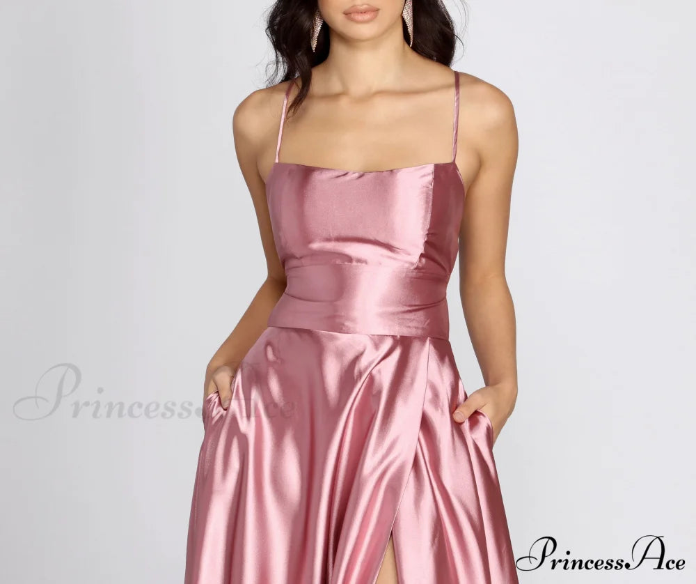 Anne Formal Stylish Lattice Satin Dress S.o. Long Dresses