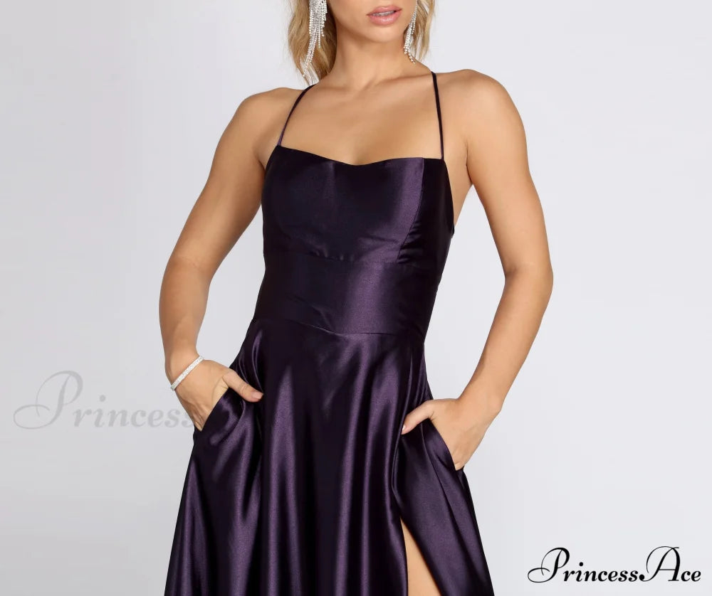 Anne Formal Stylish Lattice Satin Dress S.o. Long Dresses