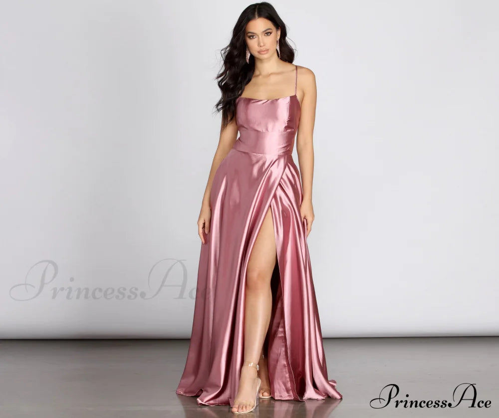 Anne Formal Stylish Lattice Satin Dress S.o. Long Dresses