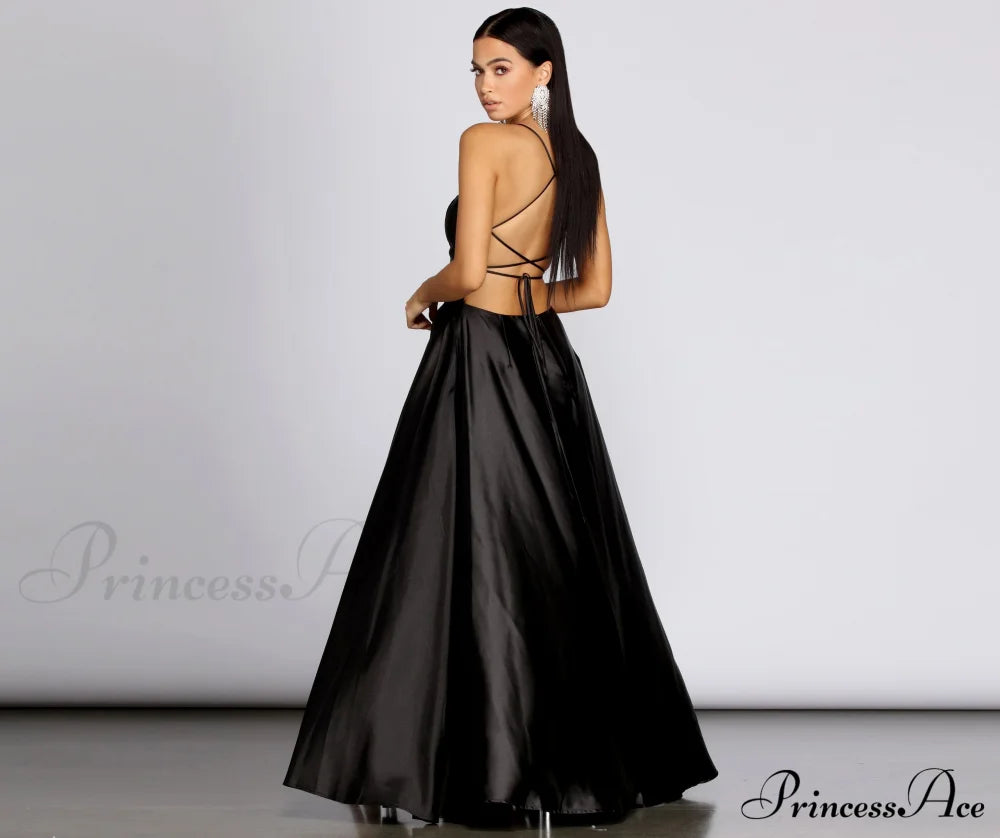 Anne Formal Stylish Lattice Satin Dress S.o. Long Dresses