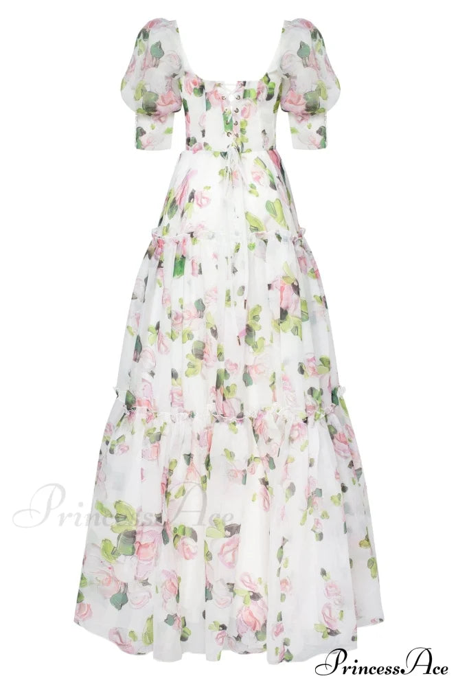 Apple Blossom Feminine Charming Voluminous Sheer Sleeves Dress