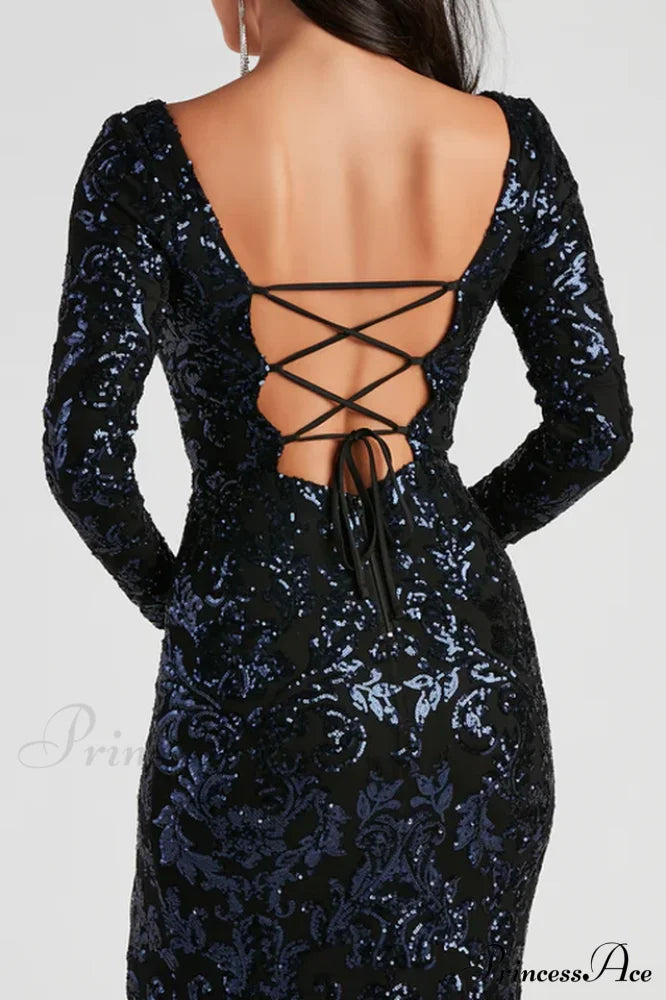 Arial Formal Stylish Sequin Lace-Up Dress