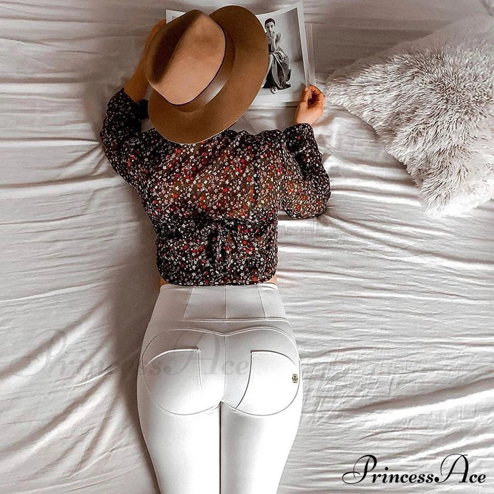 Artificial Leather High Waist Pencil Pants White / Xs