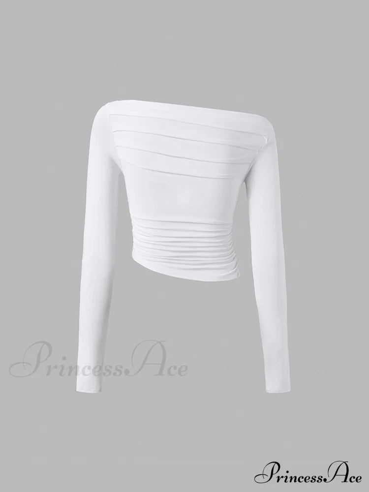 Asymmetrical Off Shoulder Trendy Long Sleeve Shirt T-Shirts