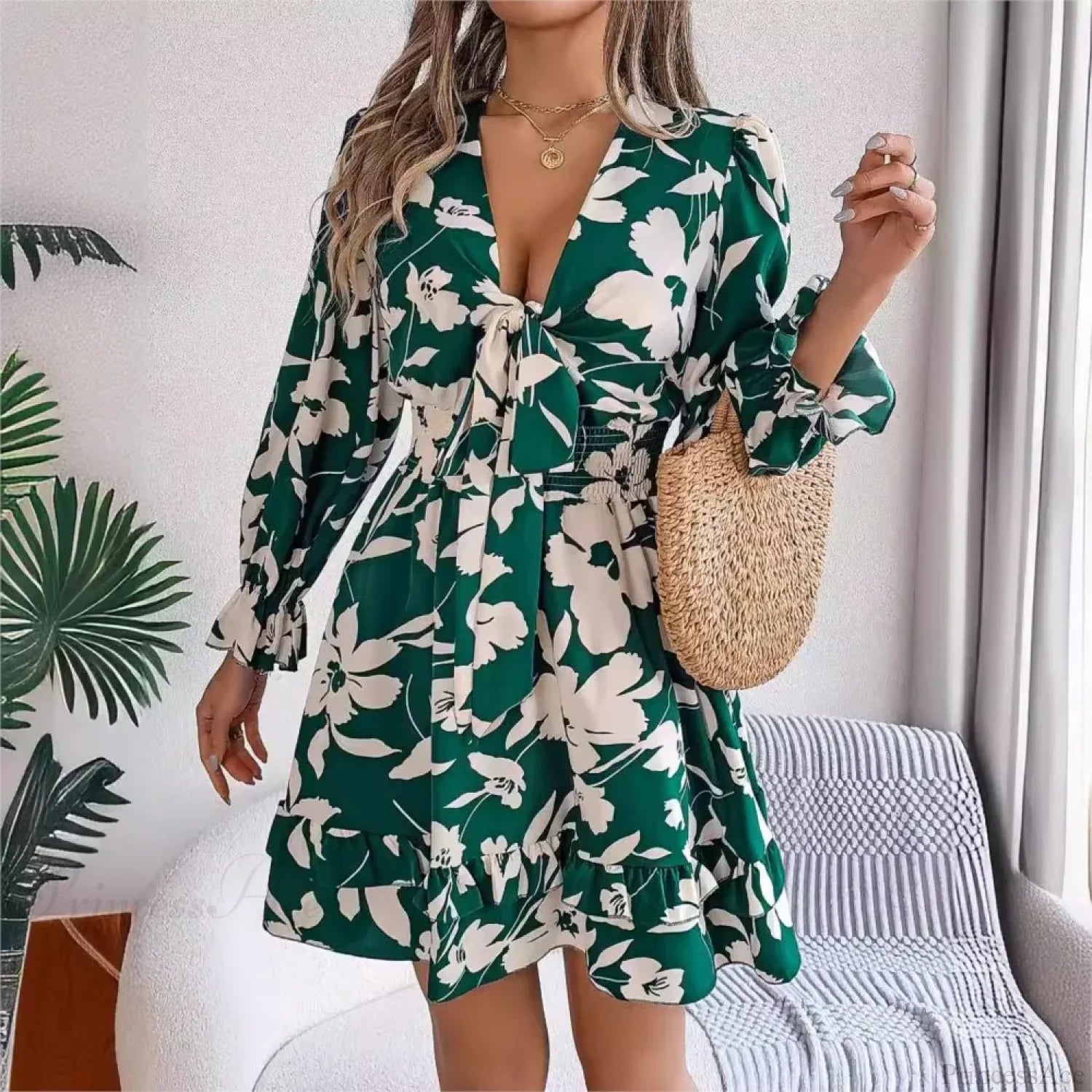 Autumn Flared Sleeve Floral Dress oldfloraldress-250126