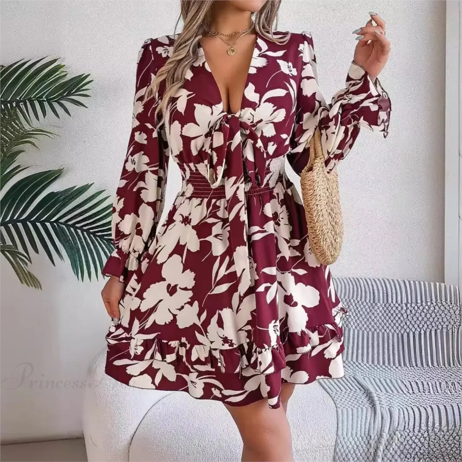 Autumn Flared Sleeve Floral Dress oldfloraldress-250126