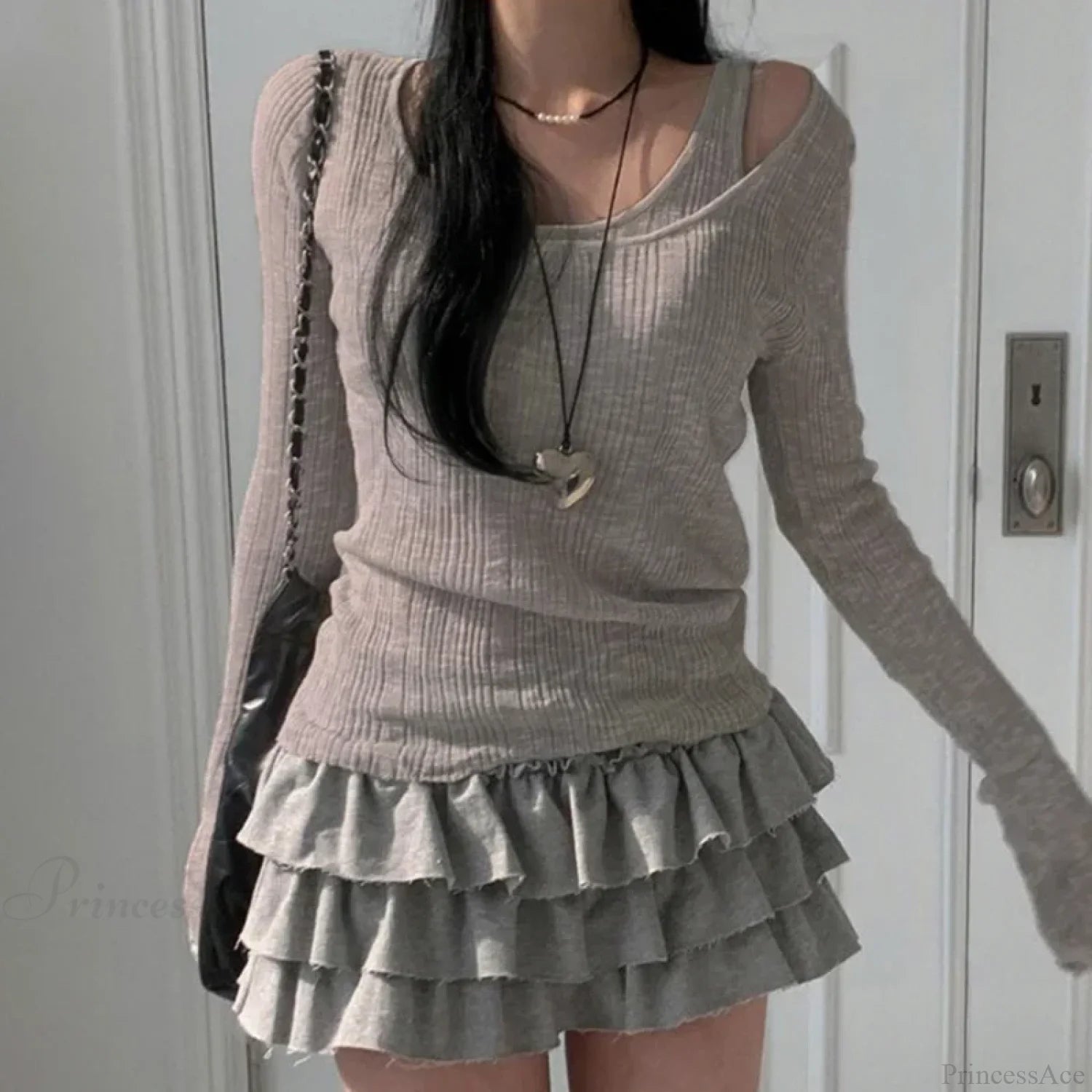 Autumn Simple Casual Vintage Long Sleeve Knit Top GRAY / One Size knittop-250126