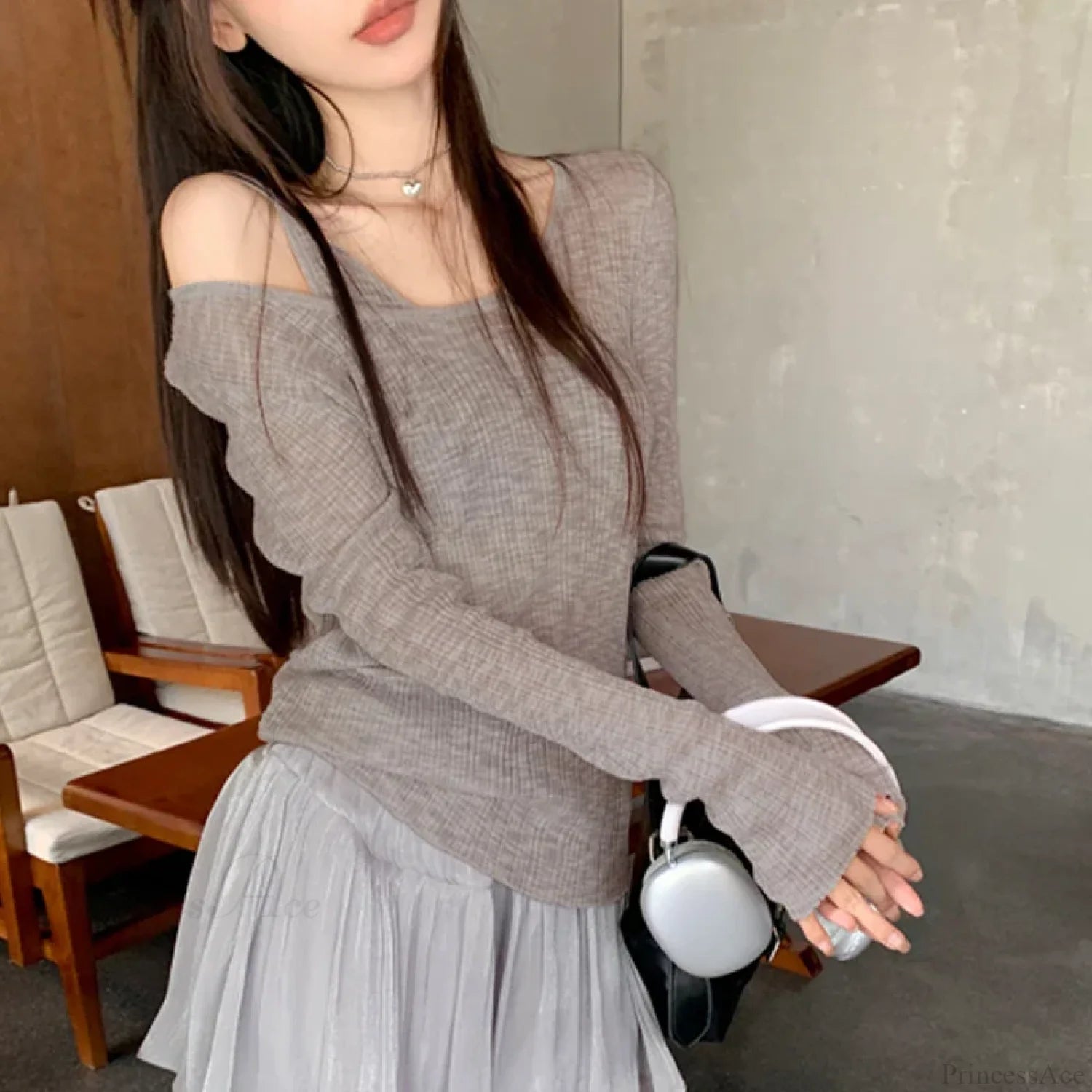 Autumn Simple Casual Vintage Long Sleeve Knit Top GRAY / One Size knittop-250126