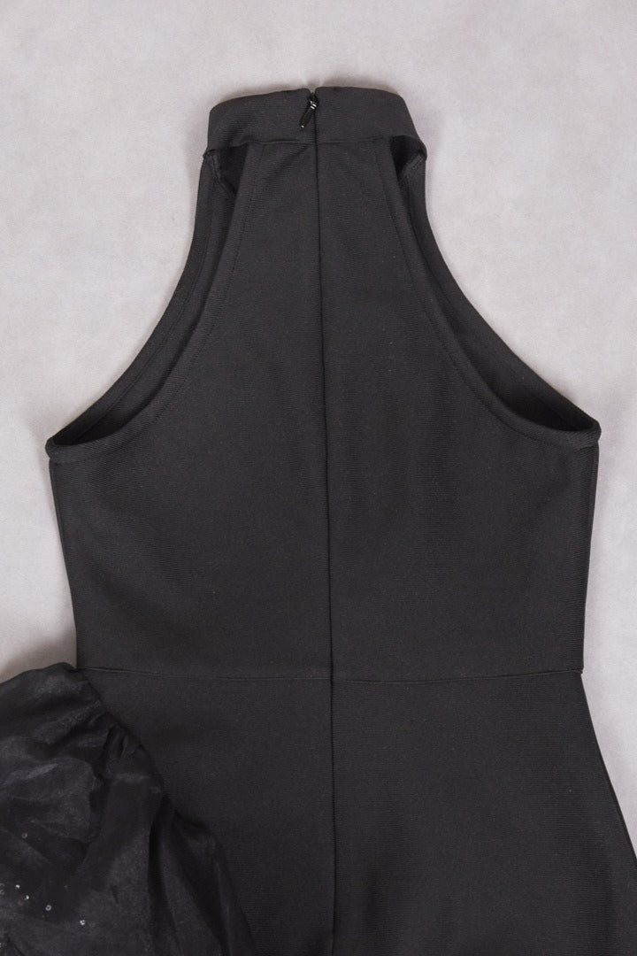 Black Ruffled Mesh Asymmetrical Party Dress