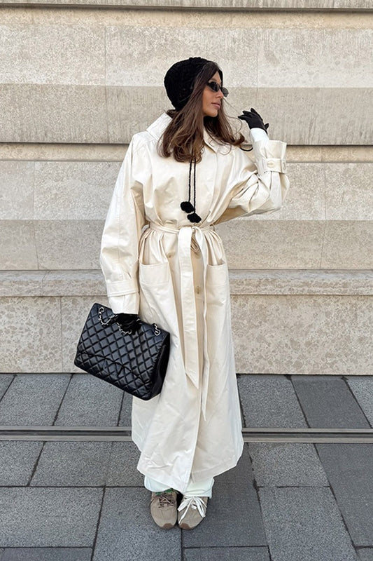 Wool Blend Belted Slim Fit Elegant Solid Overcoat