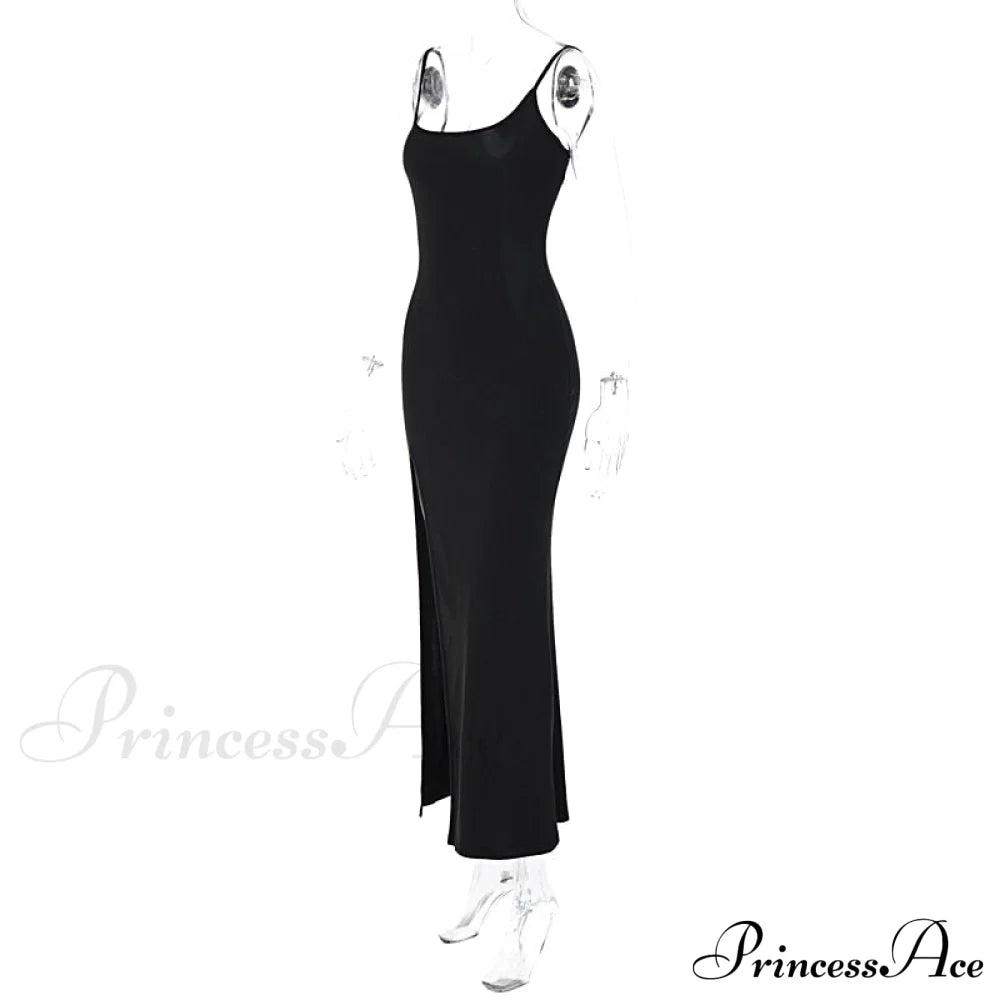 Black Lace Patchwork Charming Maxi Slit Dress