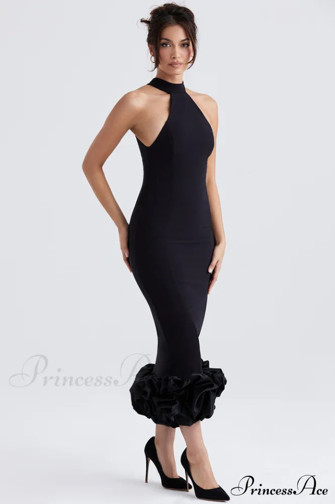 Black Peplum Stylish Midi Dress