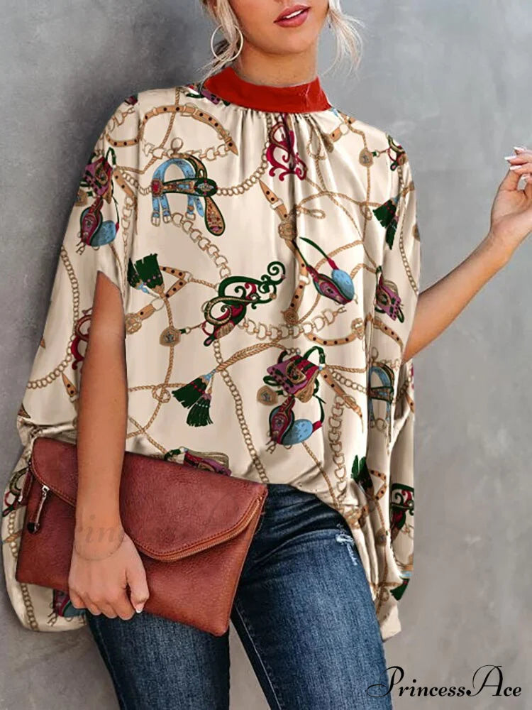 Blouse Loose Top Femme Arm Casual Design Women Warm-Season Fashion Brief Elegant Chain / S