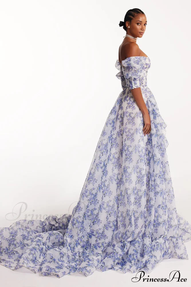 Blue Hydrangea Stylish Maxi Princess Dress
