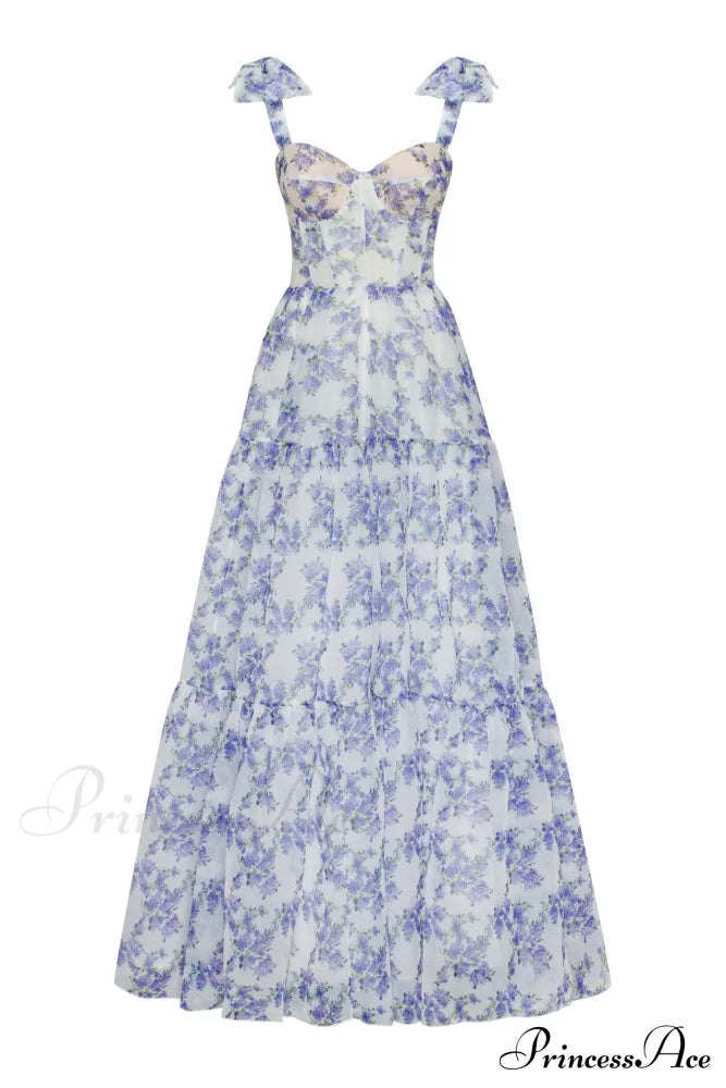 Blue Hydrangea tender tie-strap maxi dress - Milla