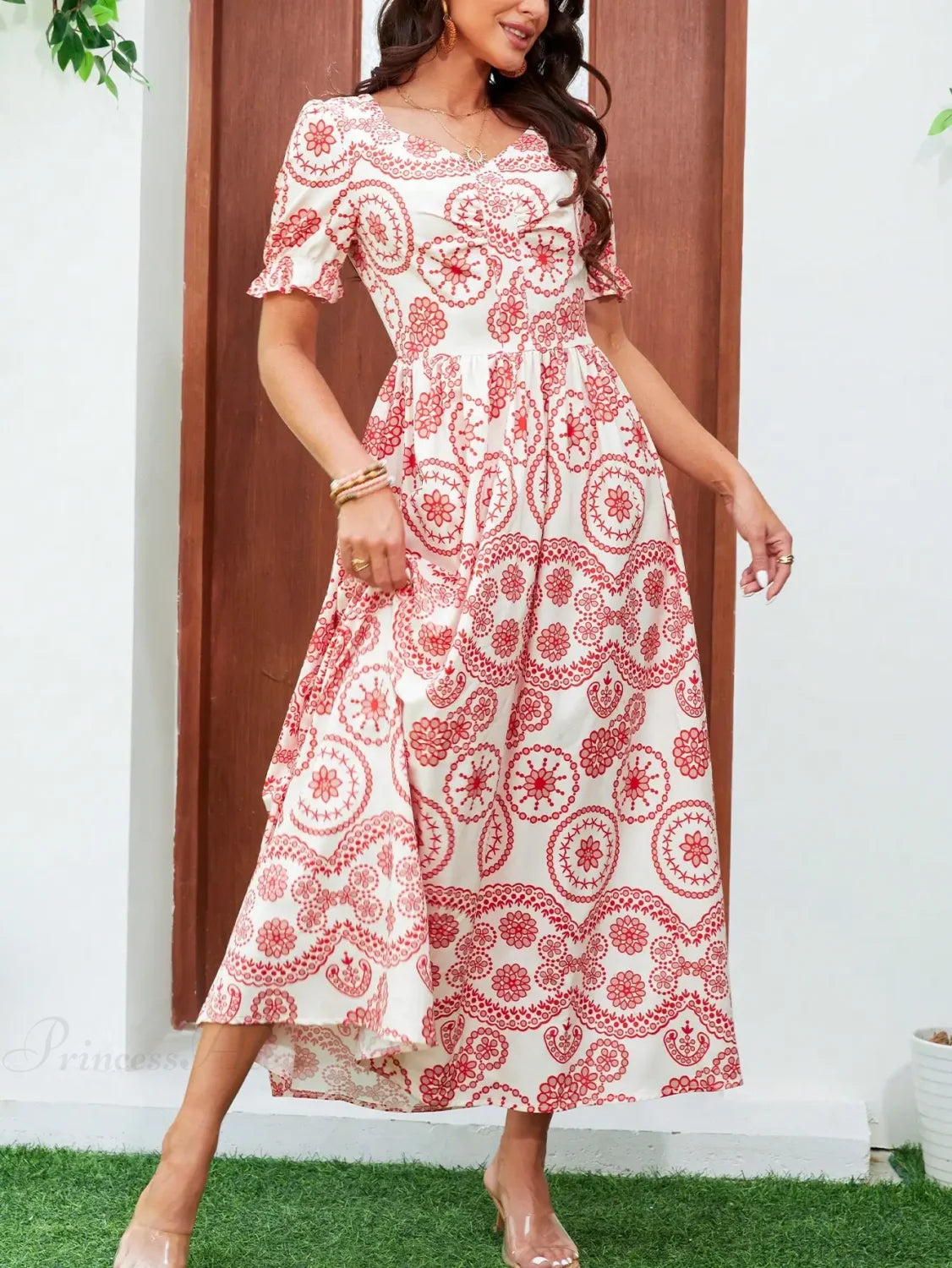 Bohemian High Waist Square Neck Floral Dress oldfloraldress-250126