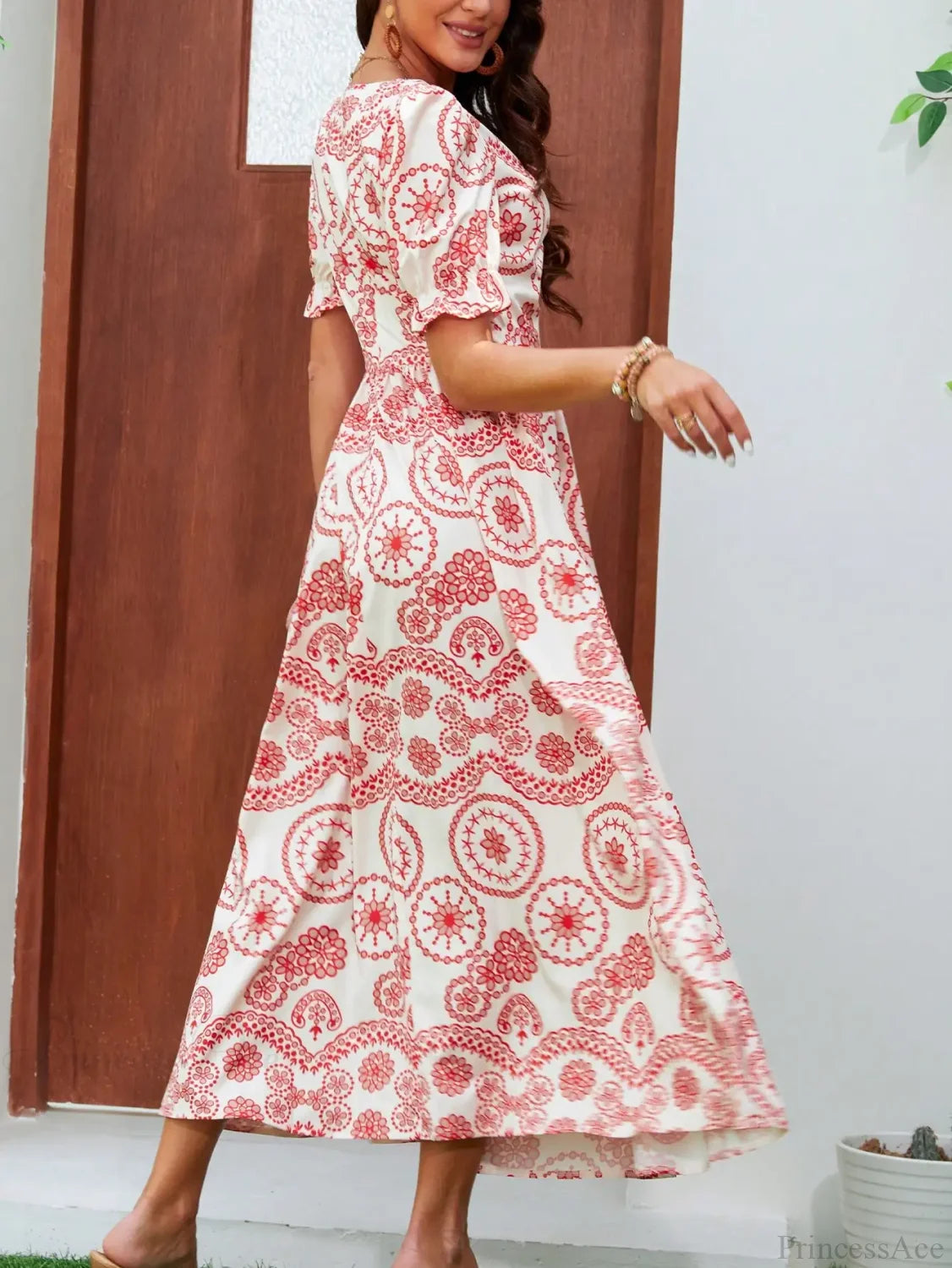 Bohemian High Waist Square Neck Floral Dress oldfloraldress-250126