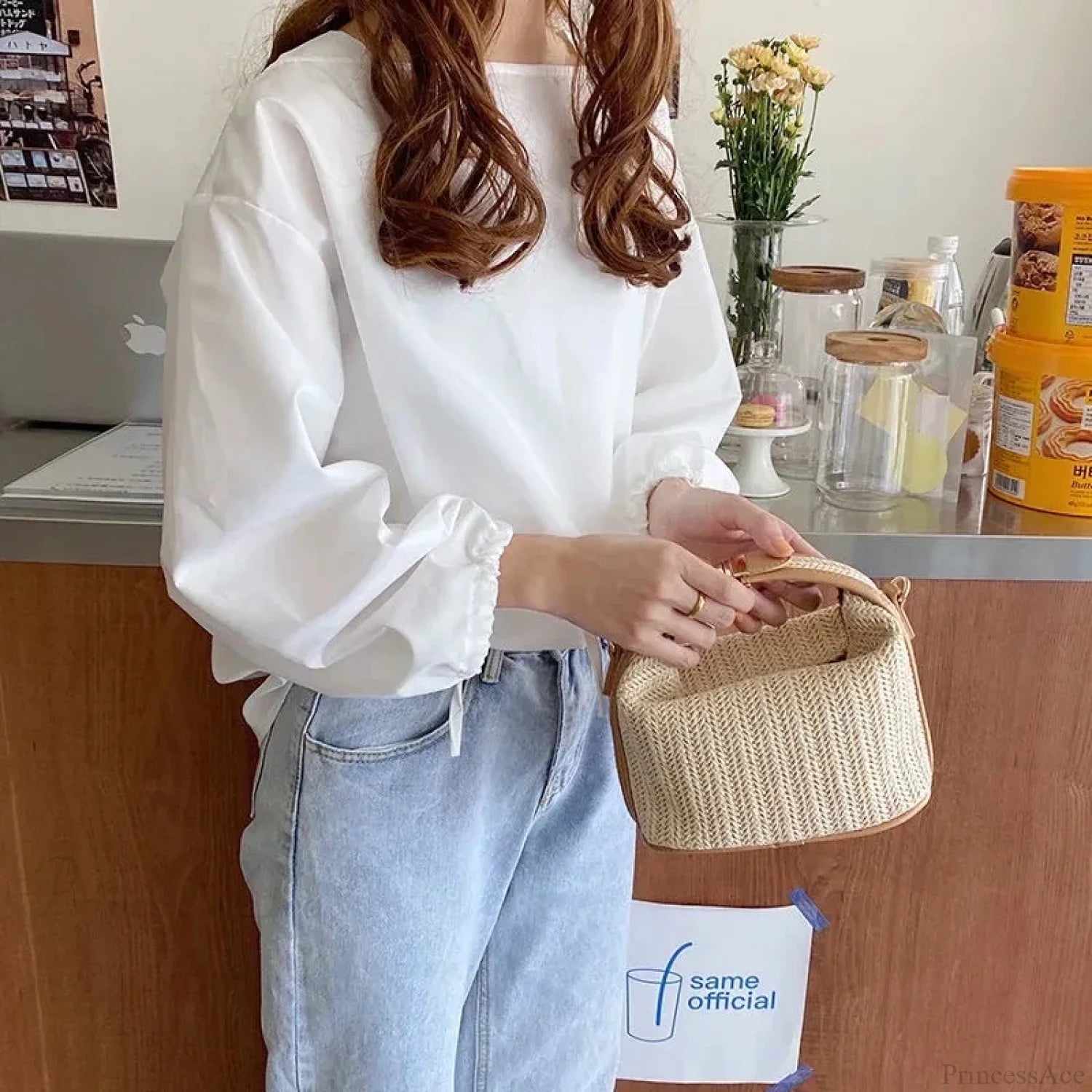 Bohemian Straw Crossbody Bucket Beach Handbag khaki / 20x11x12cm handbag-250126