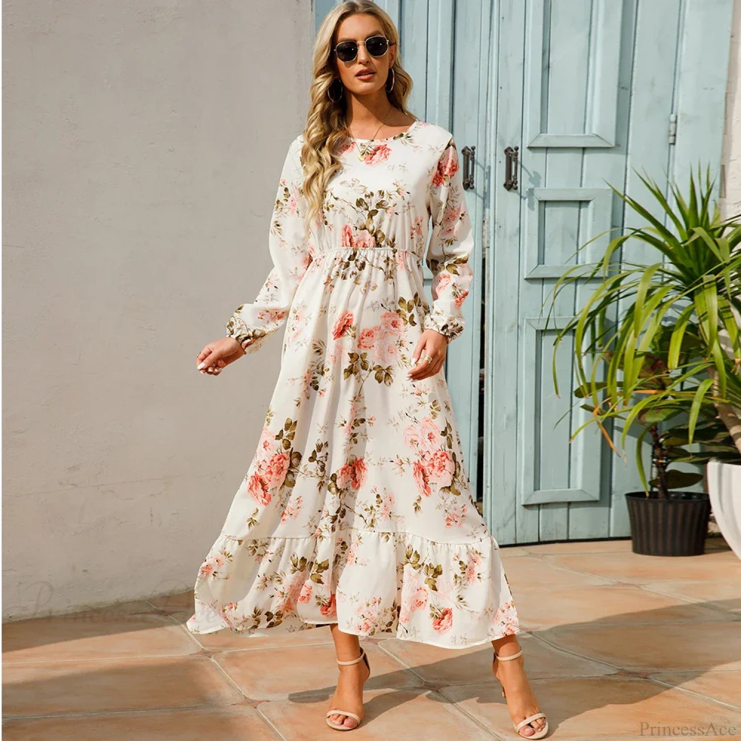 Bohemian Women’s Chiffon Floral Maxi Dress oldfloraldress-250126
