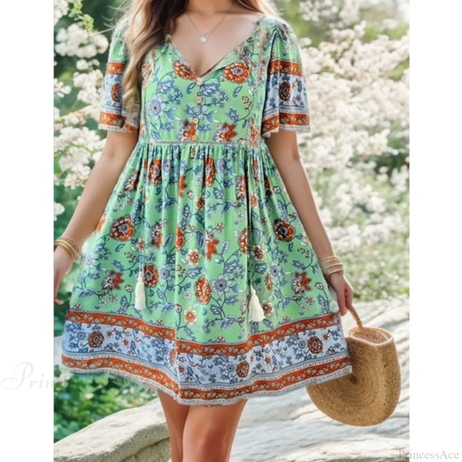Boho Beach Floral Print Mini Floral Dress oldfloraldress-250126