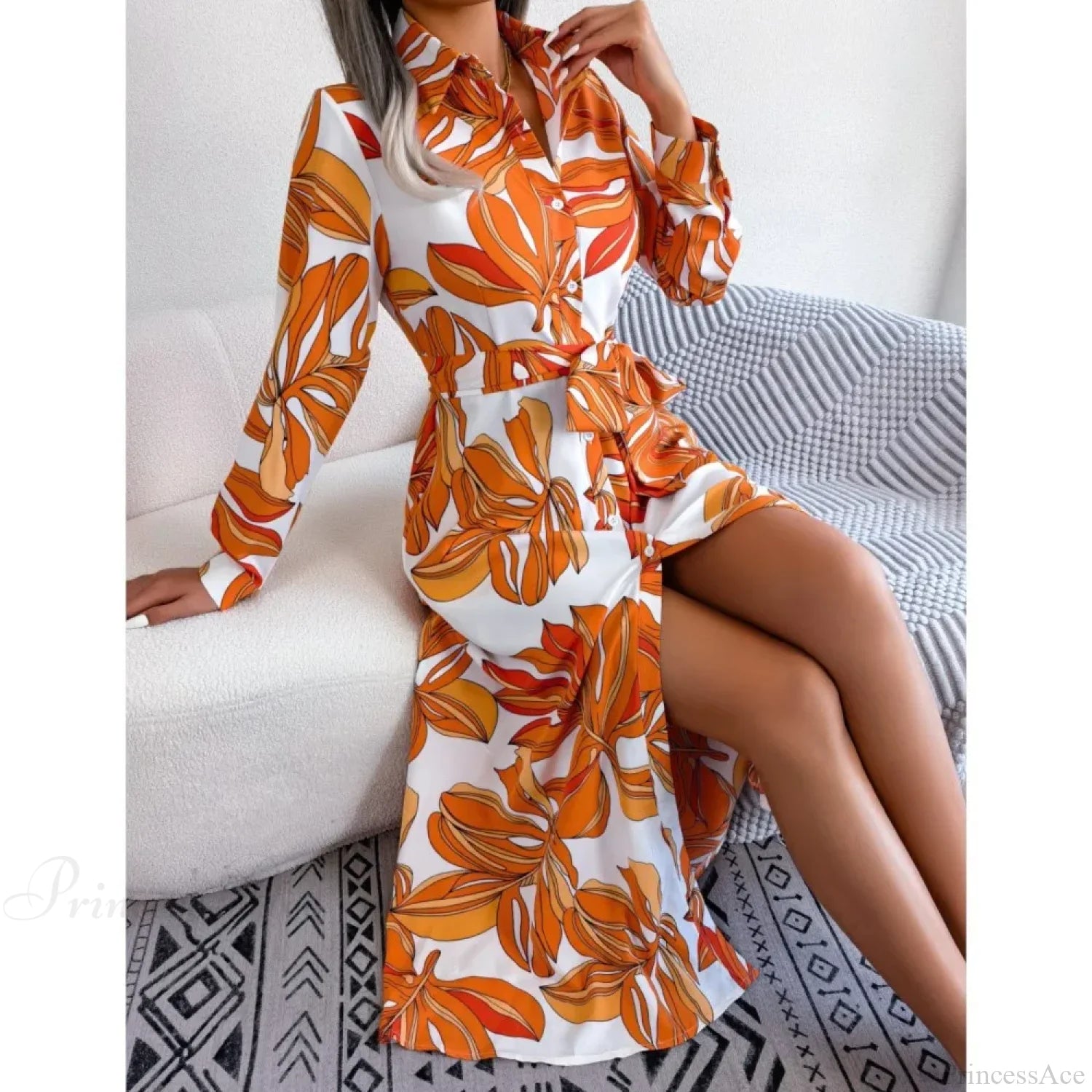 Boho Beach Holiday Floral Shirt Dress oldfloraldress-250126