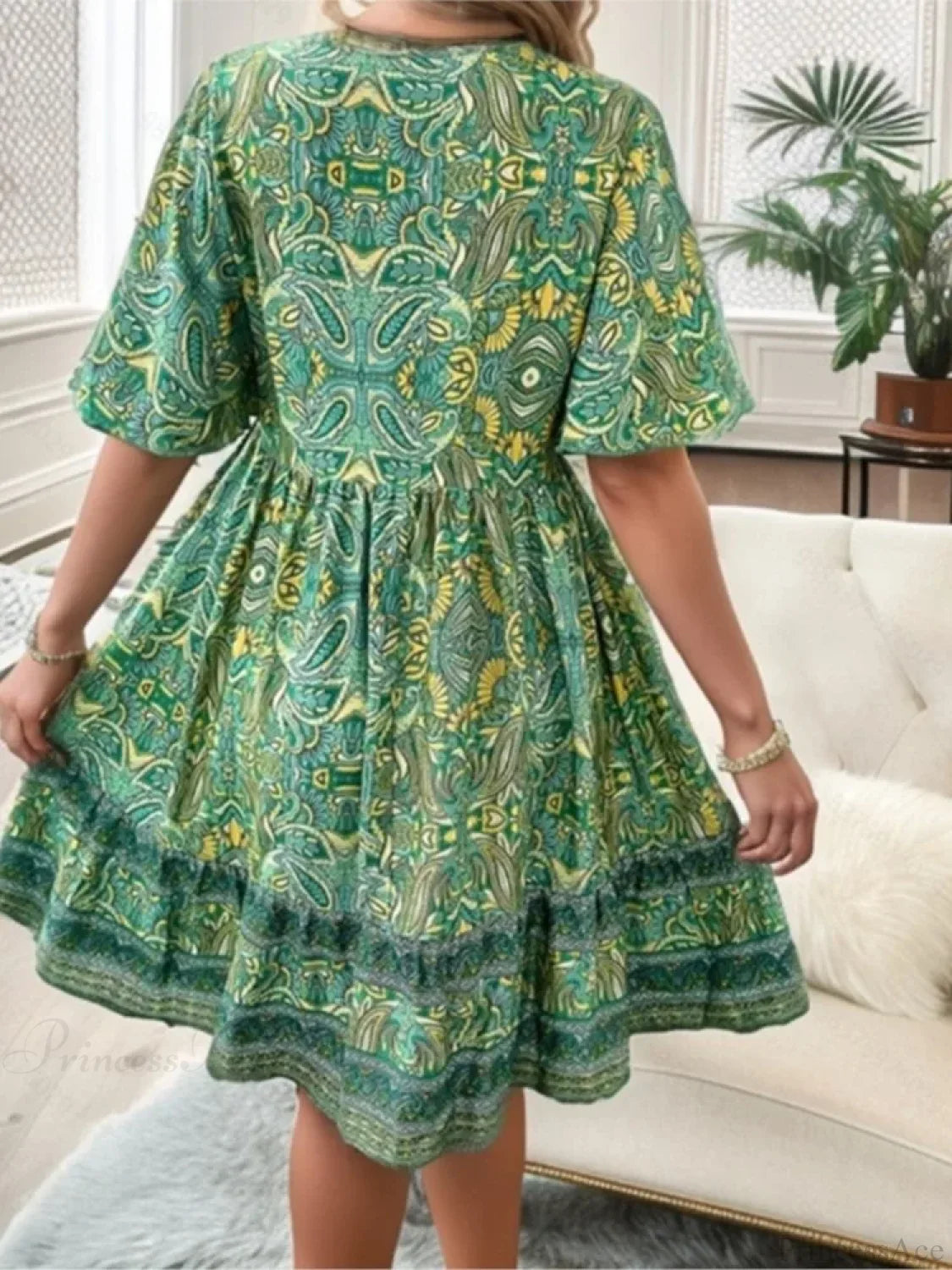 Boho Floral Mini V-neck Short Sleeve Beach Floral Dress oldfloraldress-250126