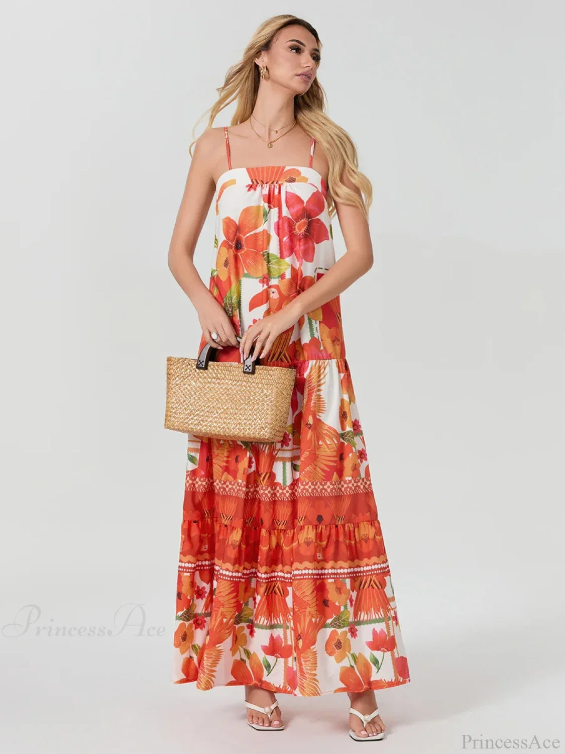 Boho Flowy Leaves Floral Ruched A-Line Floral Dress floraldress-250126