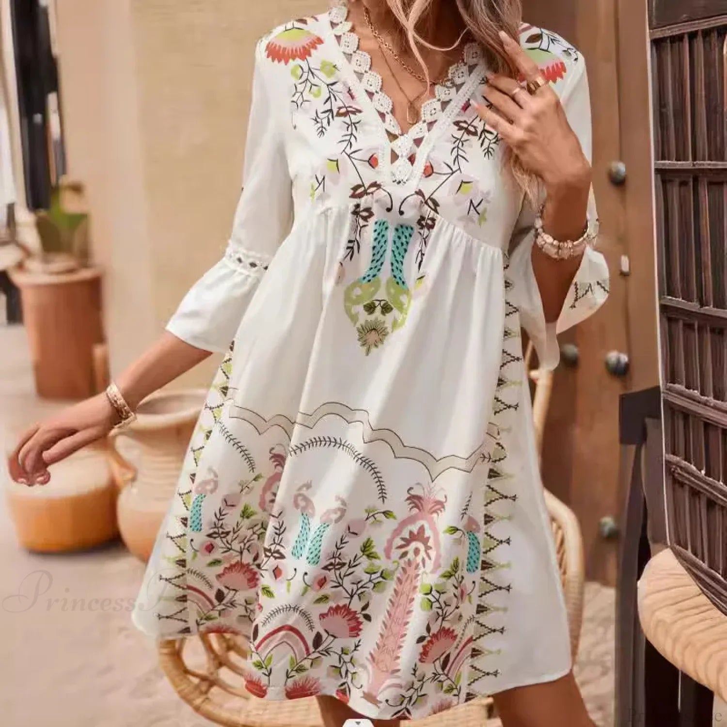 Boho V-neck Floral Party Dress oldfloraldress-250126