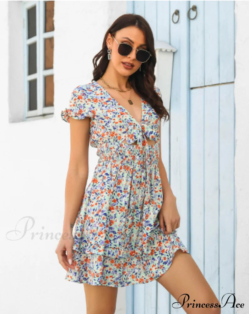 Bow Hollow Flowered With Skirt Design M / Light Blue