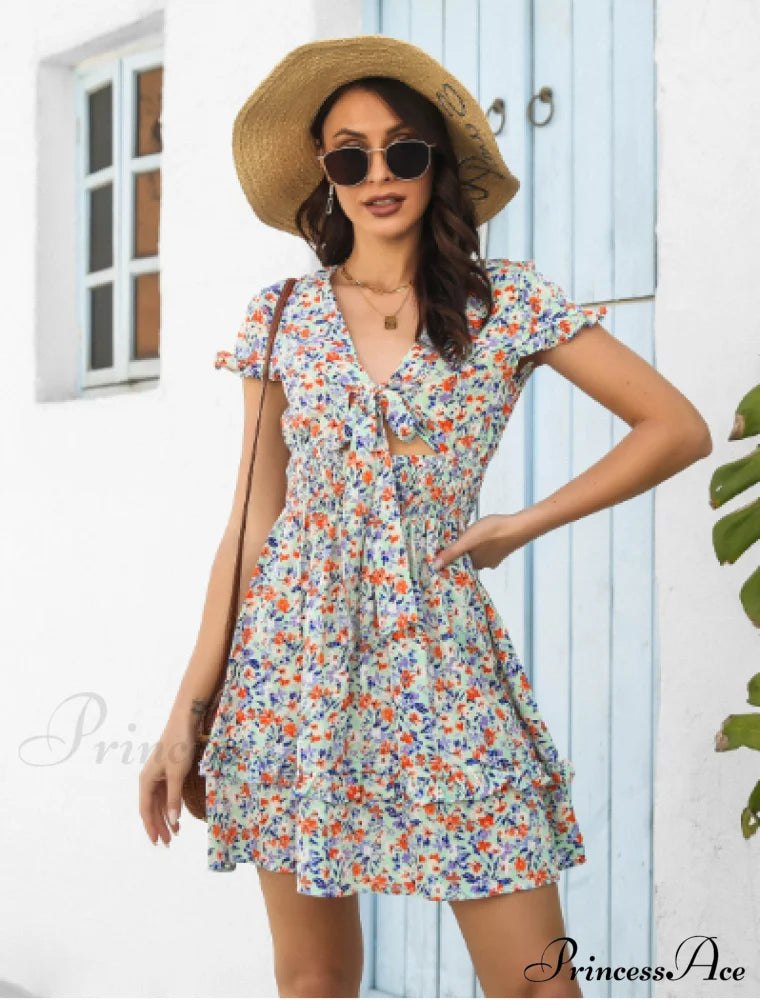 Bow Hollow Flowered With Skirt Design S / Light Blue