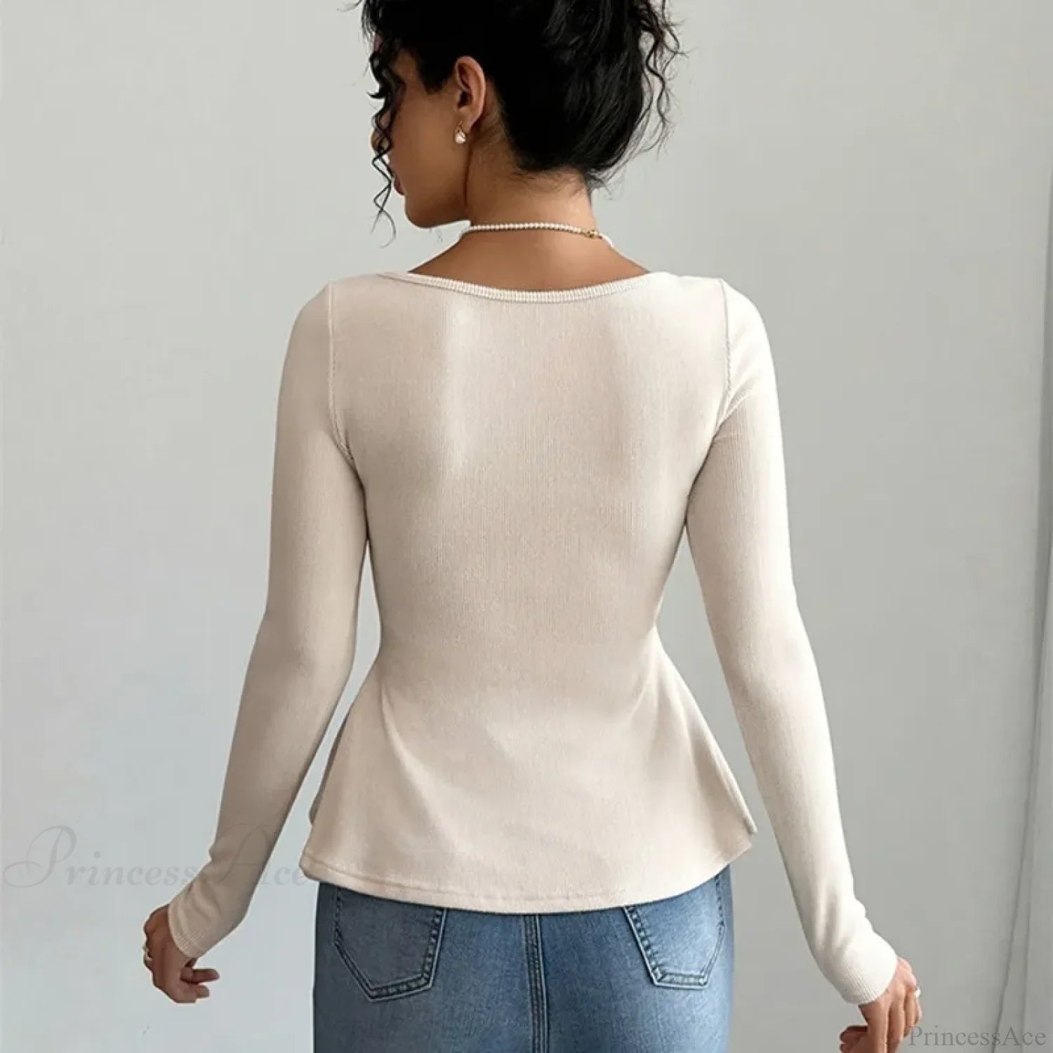Bow Knit Casual Long Sleeve Ruffled Pullover Slim Knit Top knittop-250126