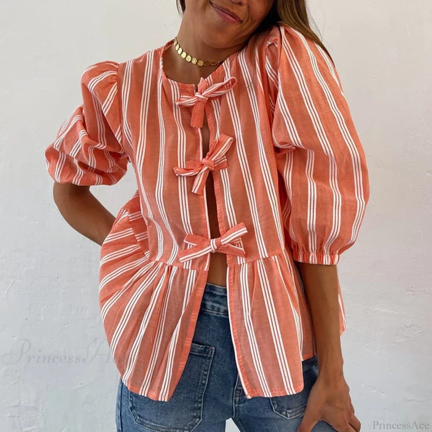 Bowknot Front Hollow Out Vintage Ruffles Puff Sleeve Elegant Sweet Y2K Crop Top croptop-250126