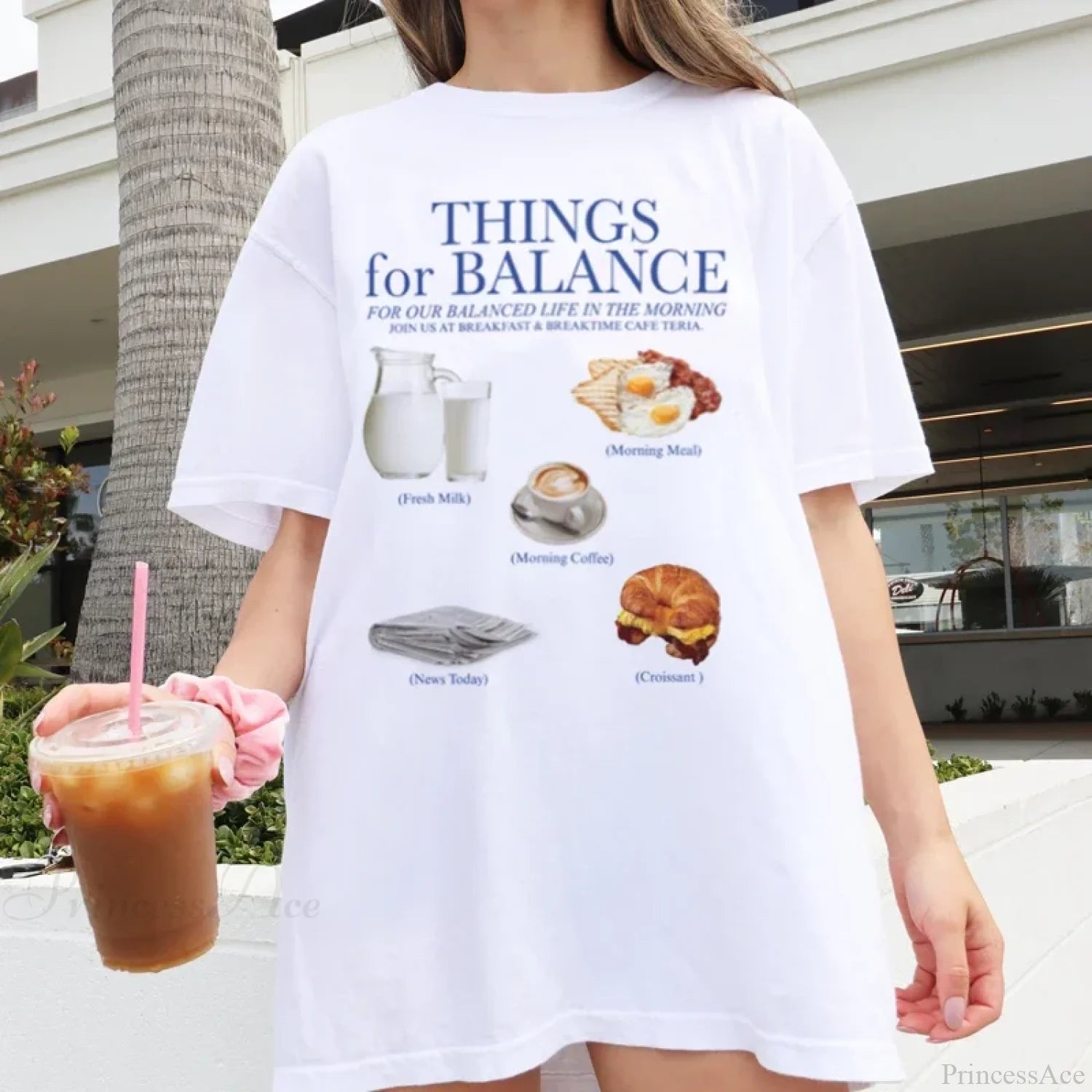 Breakfast Foodie Oversized T-shirt WHITE / S t-shirt-250223