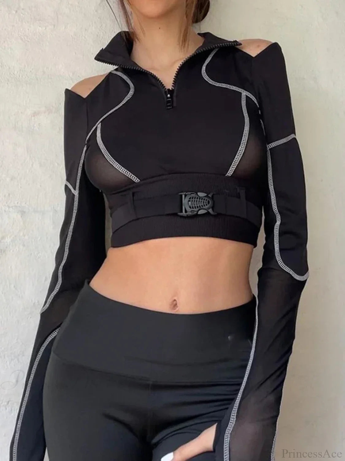 Buckle Patchwork Knit Top