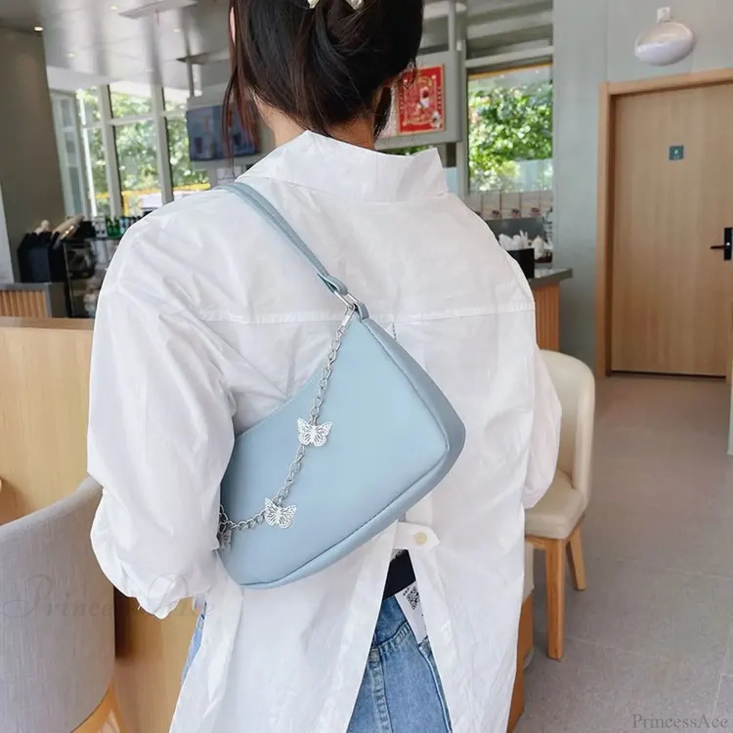 Butterfly Chain PU Leather Travel Shoulder Bag Blue / 22 x 12.5 x 5 cm shoulder-250126