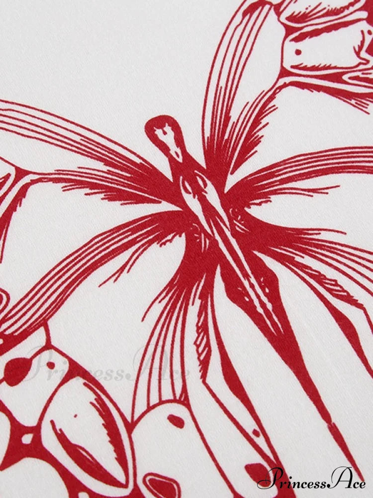 Butterfly Print Graceful Skinny Jeans Short Sleeves