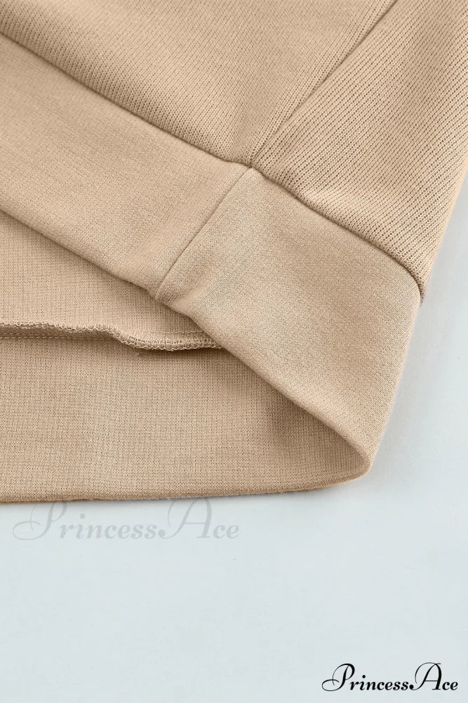 Button Khaki Solid Trim Casual Patchwork Hoodie Sweaters-L