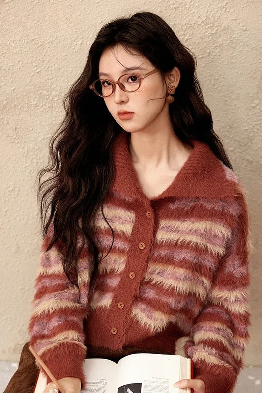 Contrast Color Vintage Striped Cardigan