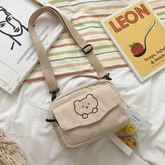 Cartoon Bear Casual Crossbody Shoulder Bag Beige crossbody-250126