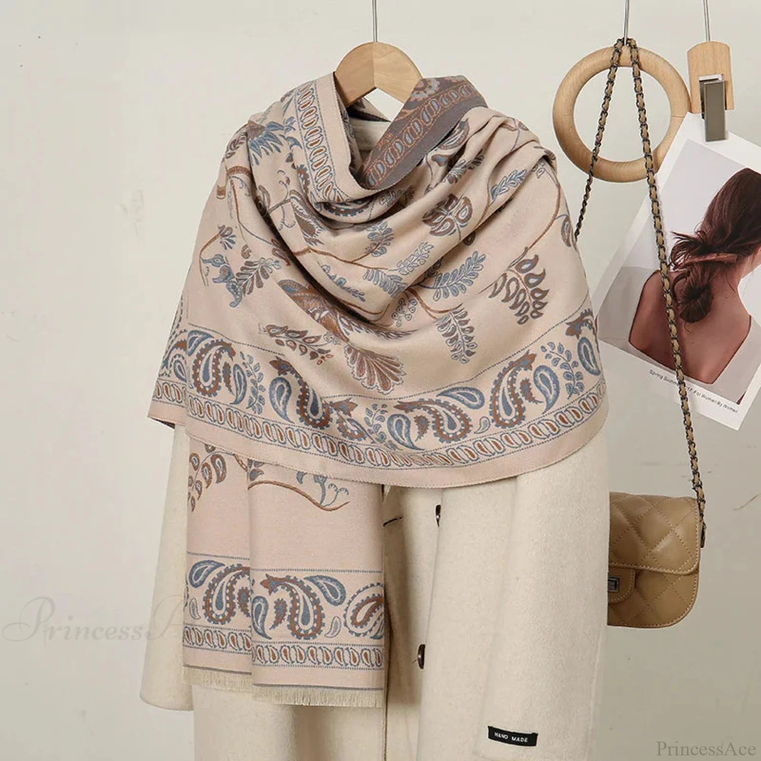 Cashmere Floral Print Winter Blanket Wrap Scarf Apricot Scarfs-L