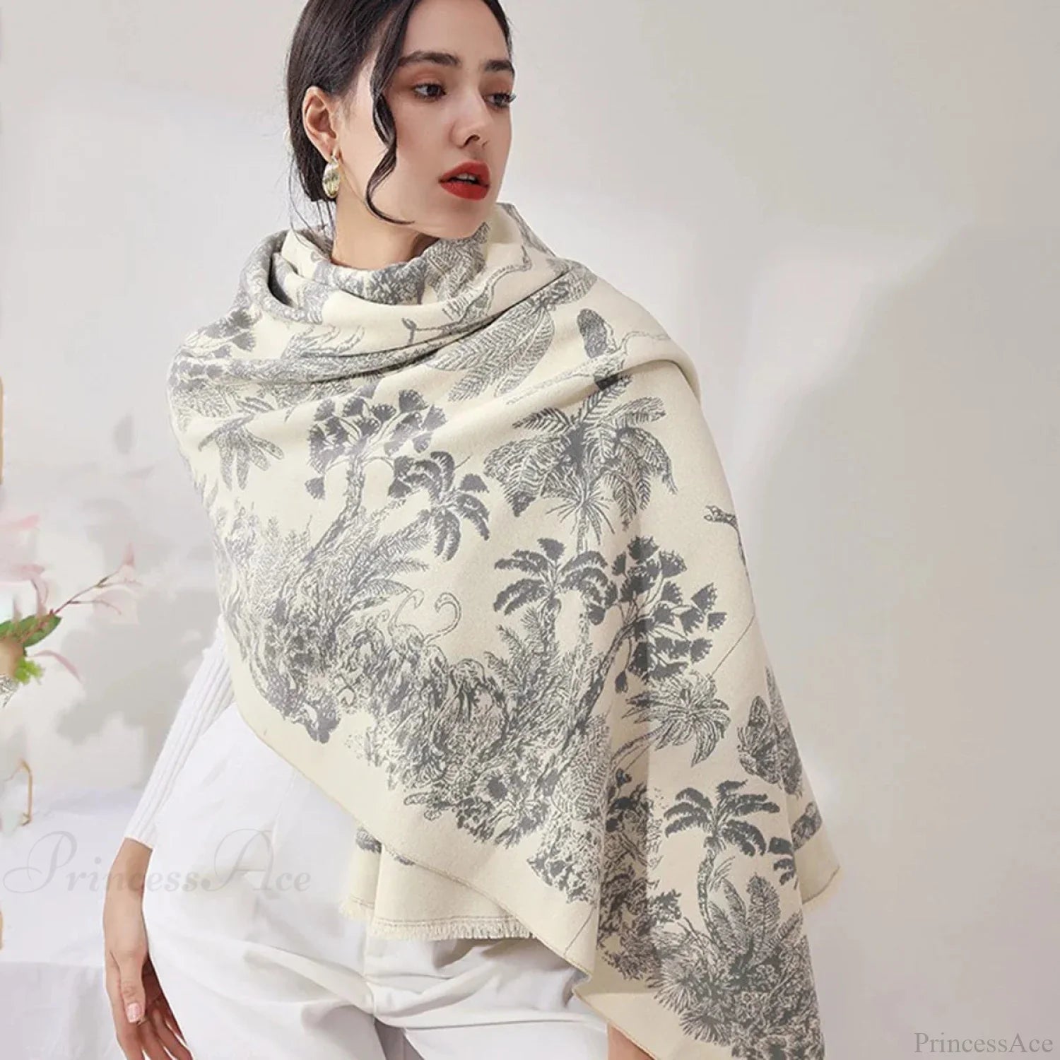 Cashmere Floral Print Winter Blanket Wrap Scarf Scarfs-L