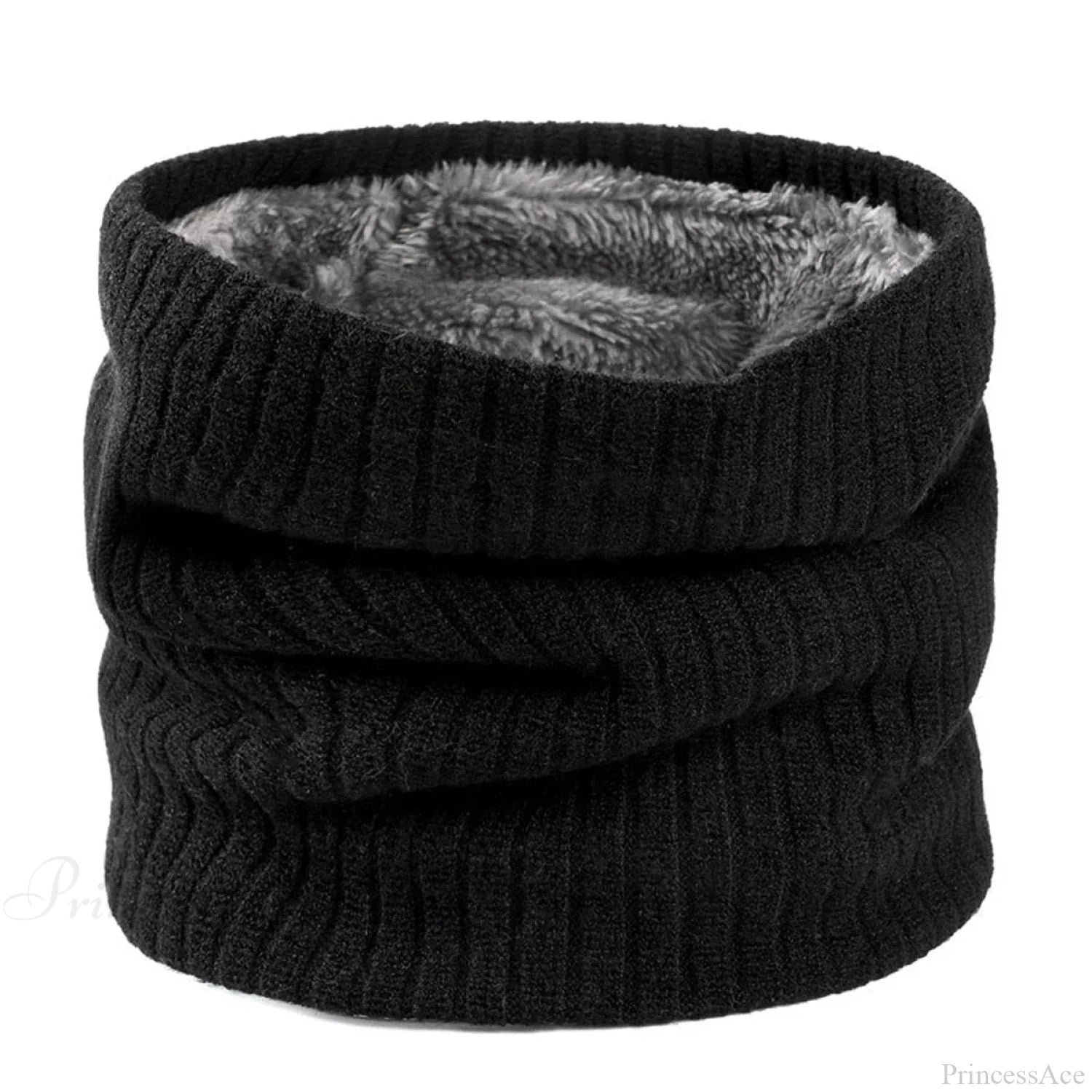 Cashmere Knit Ring Wool Neck Warmer Scarf For Women Black Scarfs-L