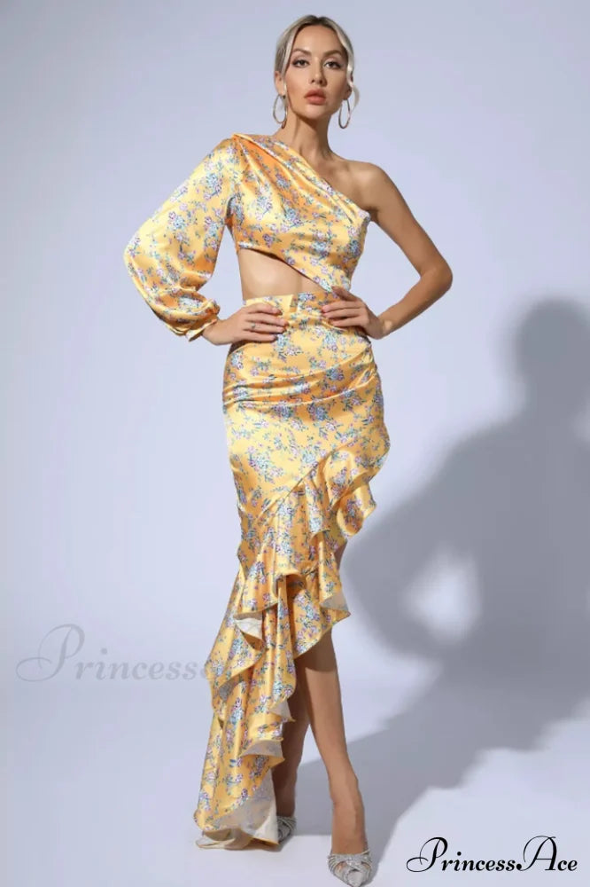 Cassidy One Shoulder Charming Floral Maxi Dress