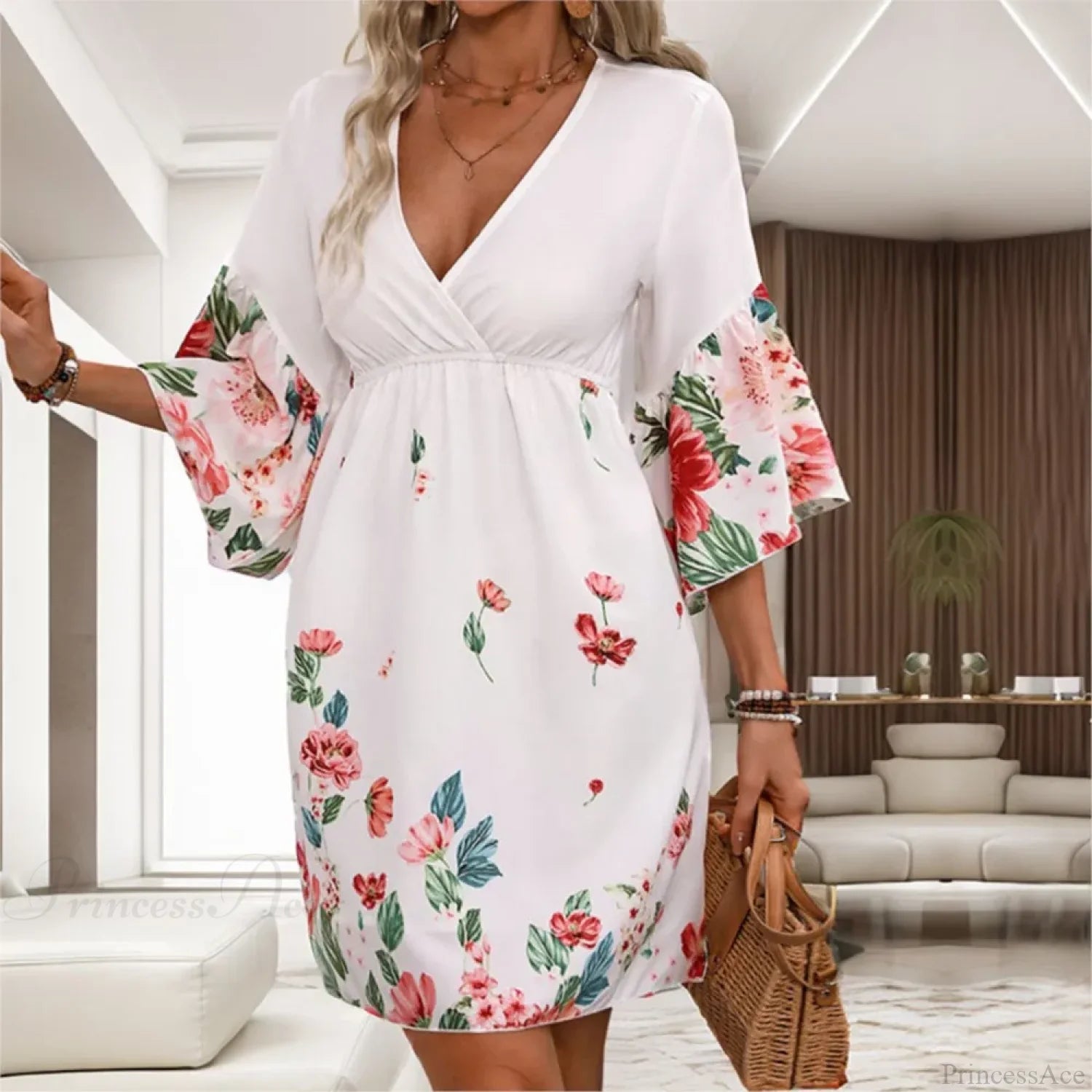 Casual Floral Printed Half Sleeve Floral Dress oldfloraldress-250126