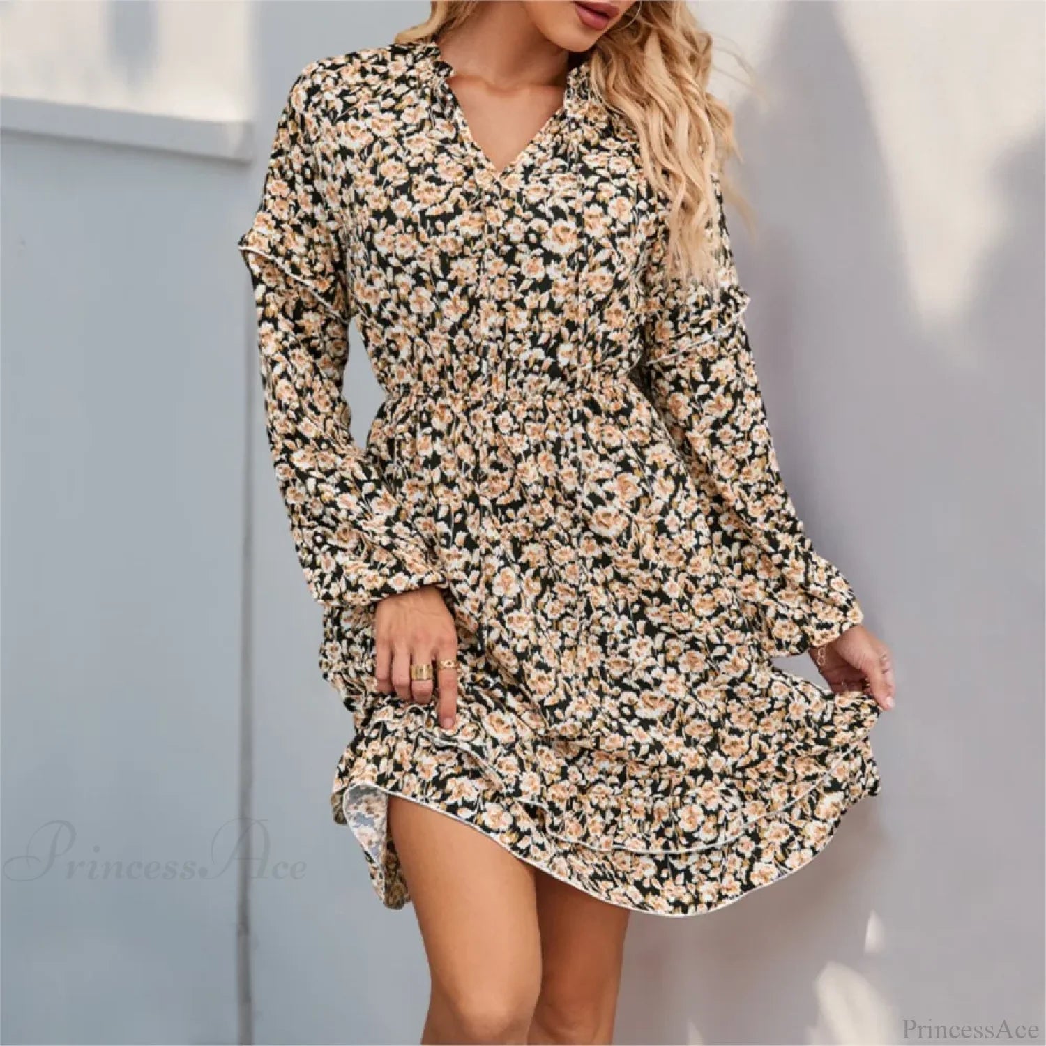 Casual Printed Long Sleeve Floral Dress oldfloraldress-250126