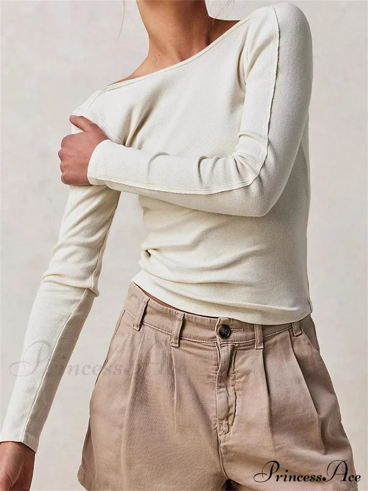 Casual Ribbed Long Sleeve Solid Slim Fit Backless T-Shirts